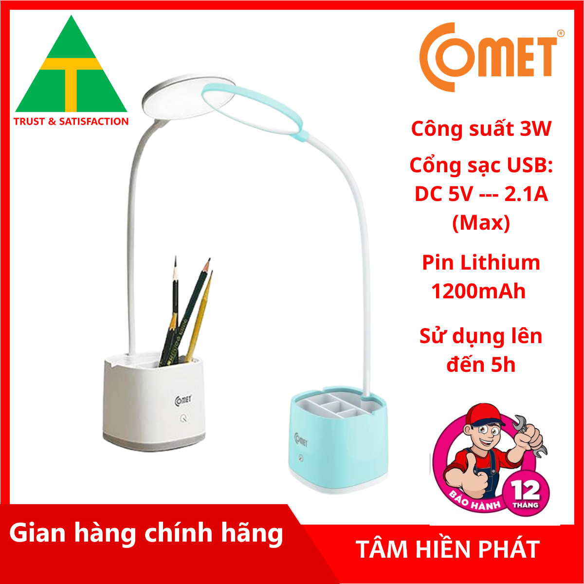 Đèn Bàn Sạc Led COMET CT178 - Hàng chính hãng
