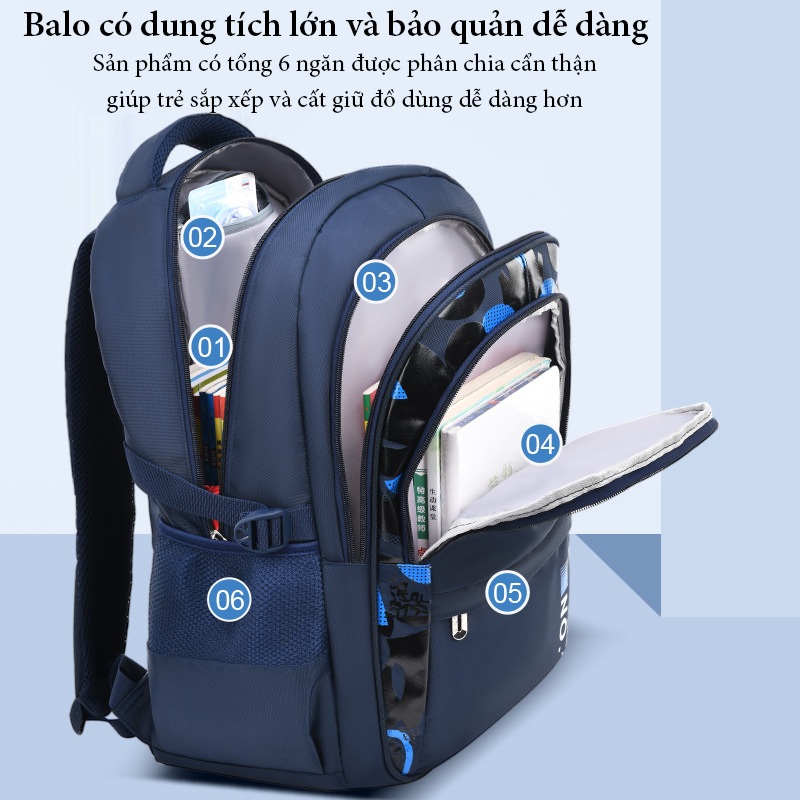 Balo nam nữ, cặp sách Basic chống thấm nước đi học, đi làm, du lịch size 47cm