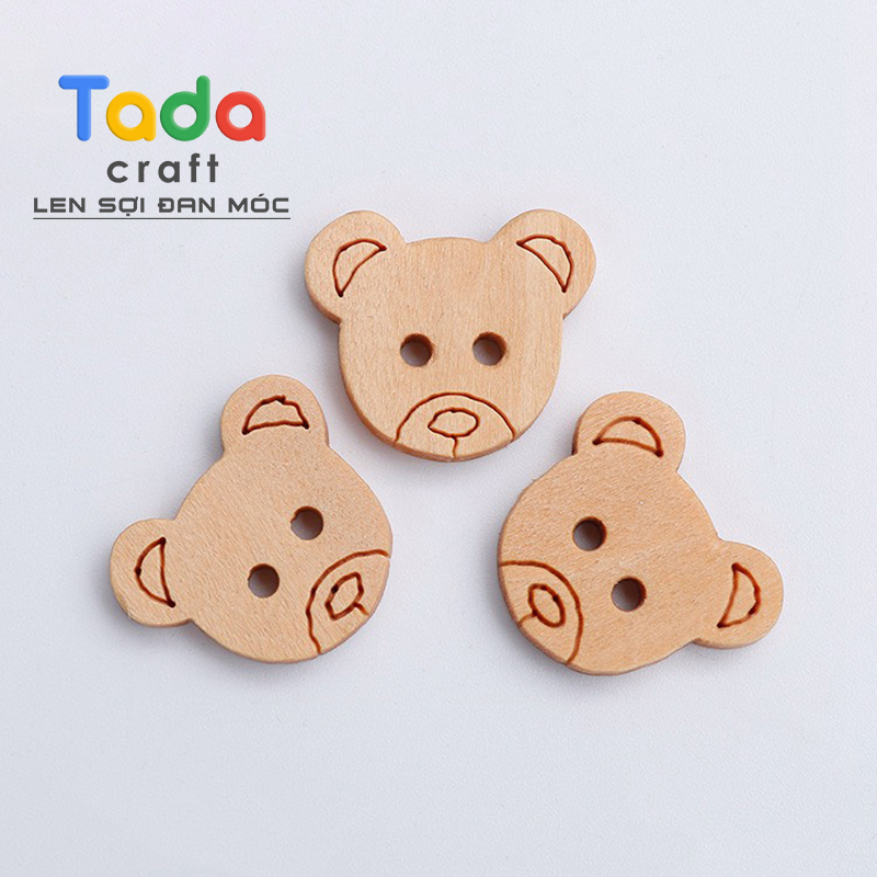 (5 cái) Nút gỗ hình mặt gấu Mini xinh xắn size 1.5cm