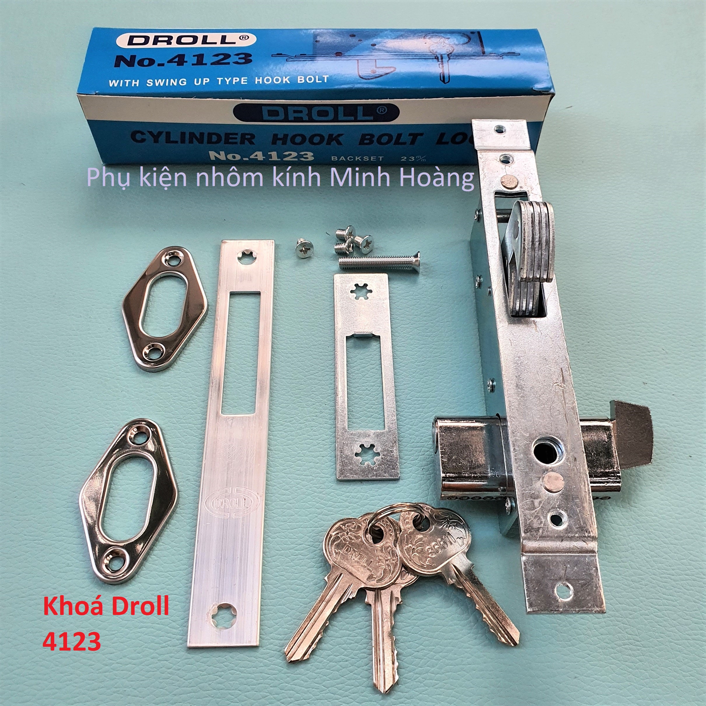 Khóa âm cửa lùa, khóa móc cửa lùa 4123 (Droll) dùng cho cửa Nhôm lùa