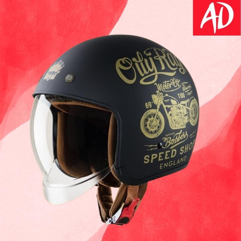 Mũ bảo hiểm xe máy 3/4 Royal M139 kính âm tem V5 màu đen nhám, bảo hành 12 tháng- Giya Helmet 1