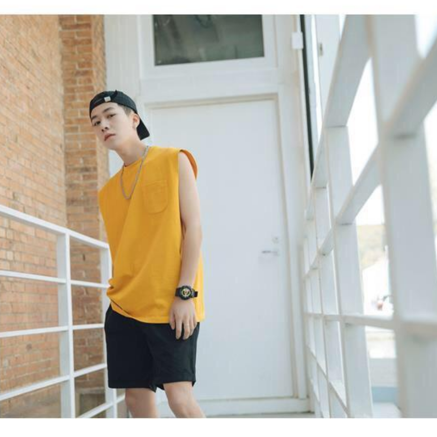 Áo Tank Top Đen Có Túi Cao Cấp - SAT
