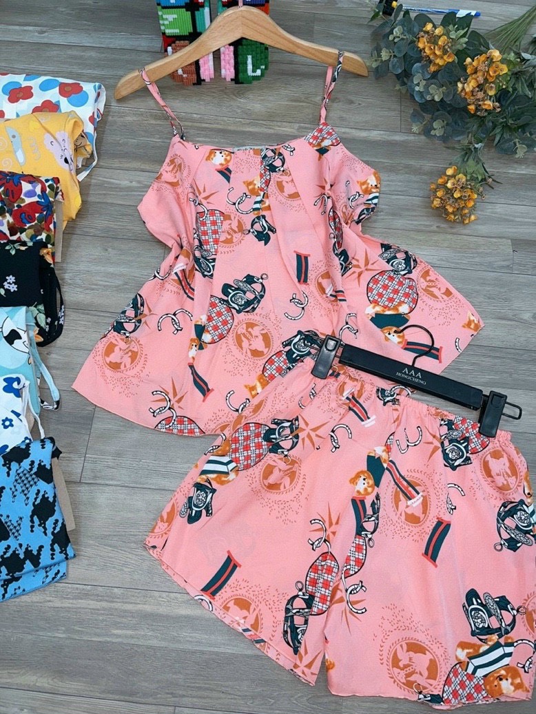 [Sale FreeShip] Set Đồ Bộ Áo 2 Dây Quần Đùi Lụa Hàn Freesize Dưới 57kg