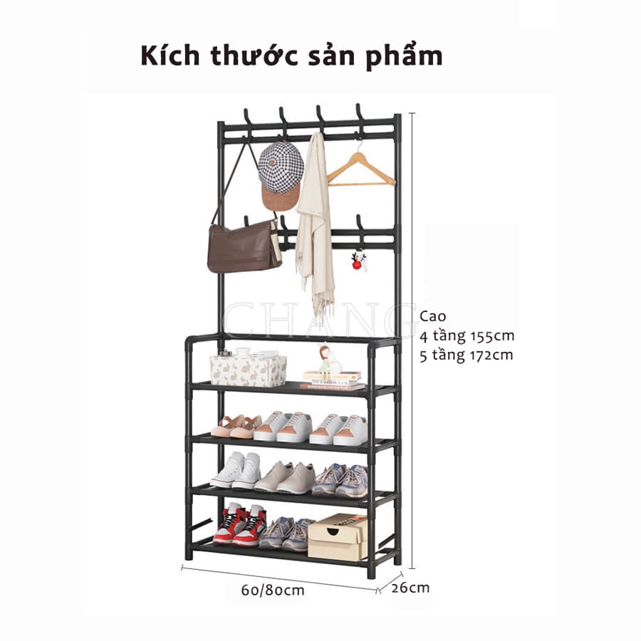 Kệ để giày dép chữ L , thiết kế treo đồ đa năng lắp ghép 4 tầng tặng kèm 8 móc treo, chất liệu thép chịu lực tốt ,kệ để giày siêu rẻ bền đẹp