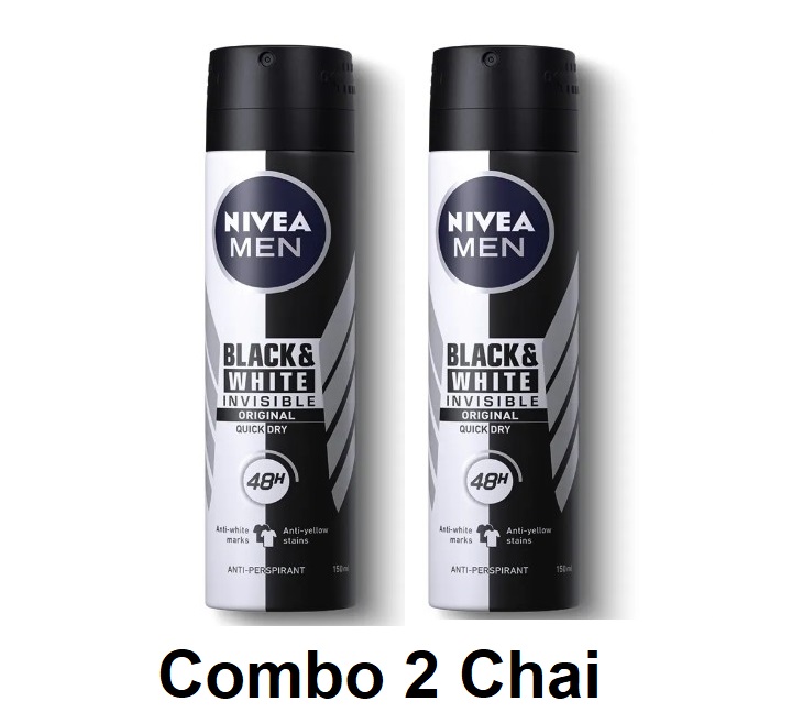 Hoàn tiền 15% - combo 2 chai xịt khử mùi nivea men black&white invisible 150ml-thái lan