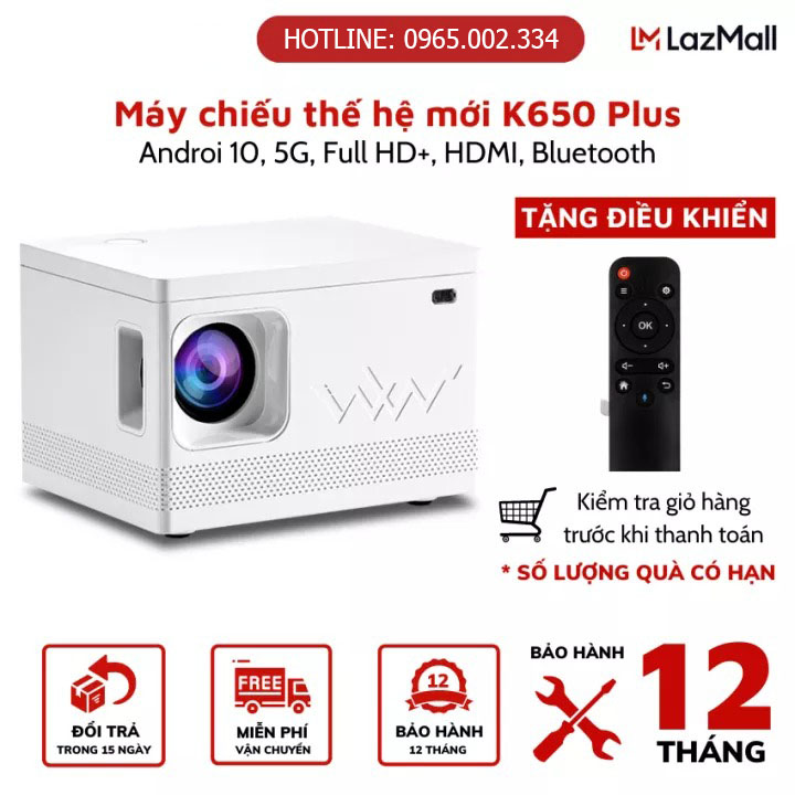 Máy chiếu mini, Máy chiếu cầm tay, Máy chiếu KAW cao cấp thông minh đa chức năng, không cần màn chiếu, Hình Ảnh Sắc Nét, Độ Phân Giải Cao, Ảnh To Và Rộng - Bảo hành 1 đổi 1 trong 12 tháng
