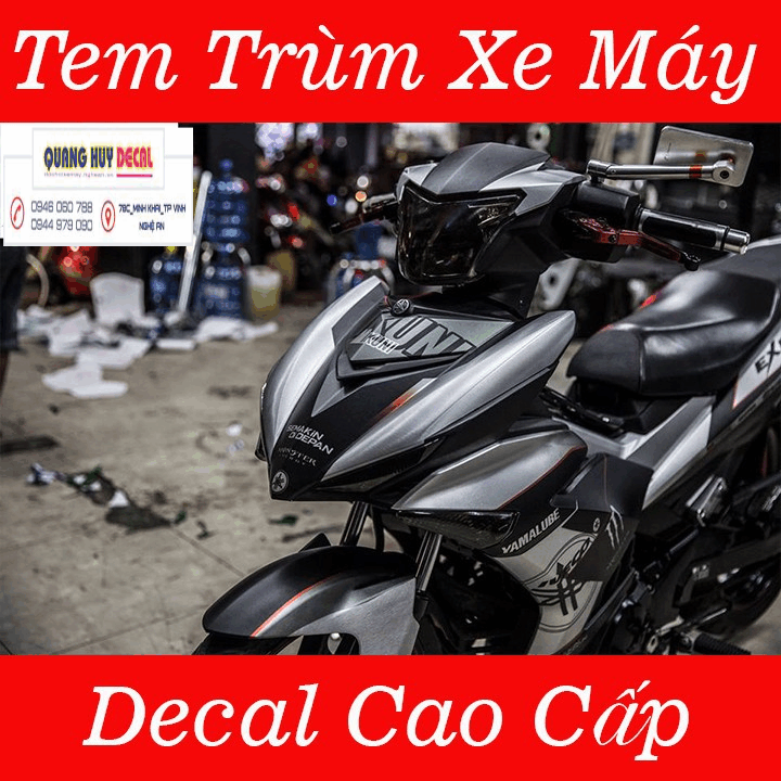 Tem trùm xe exciter 150 xám đen  mẫu mới  -  Tem dán xe máy exciter 150 xám đen thiết kế theo yếu cầu- tem xe exciter 150 xám đen chất đẹp rẻ