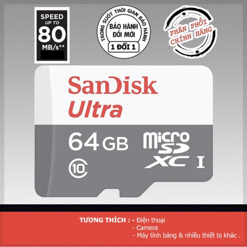 Thẻ nhớ 64GB up to 80mb/s MicroSDHC SanDisk Ultra - Hãng Phân Phối Chính Thức (PT)