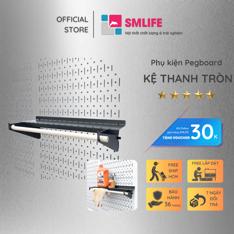 Bộ kệ đỡ thanh tròn pegboard - Phụ kiện móc treo dụng cụ Pegboard