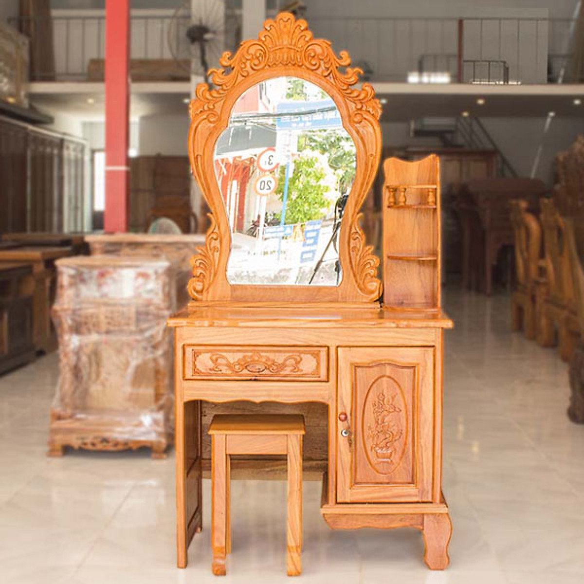 [Trả góp 0%] Bàn trang điểm gỗ gõ 80cm cao cấp