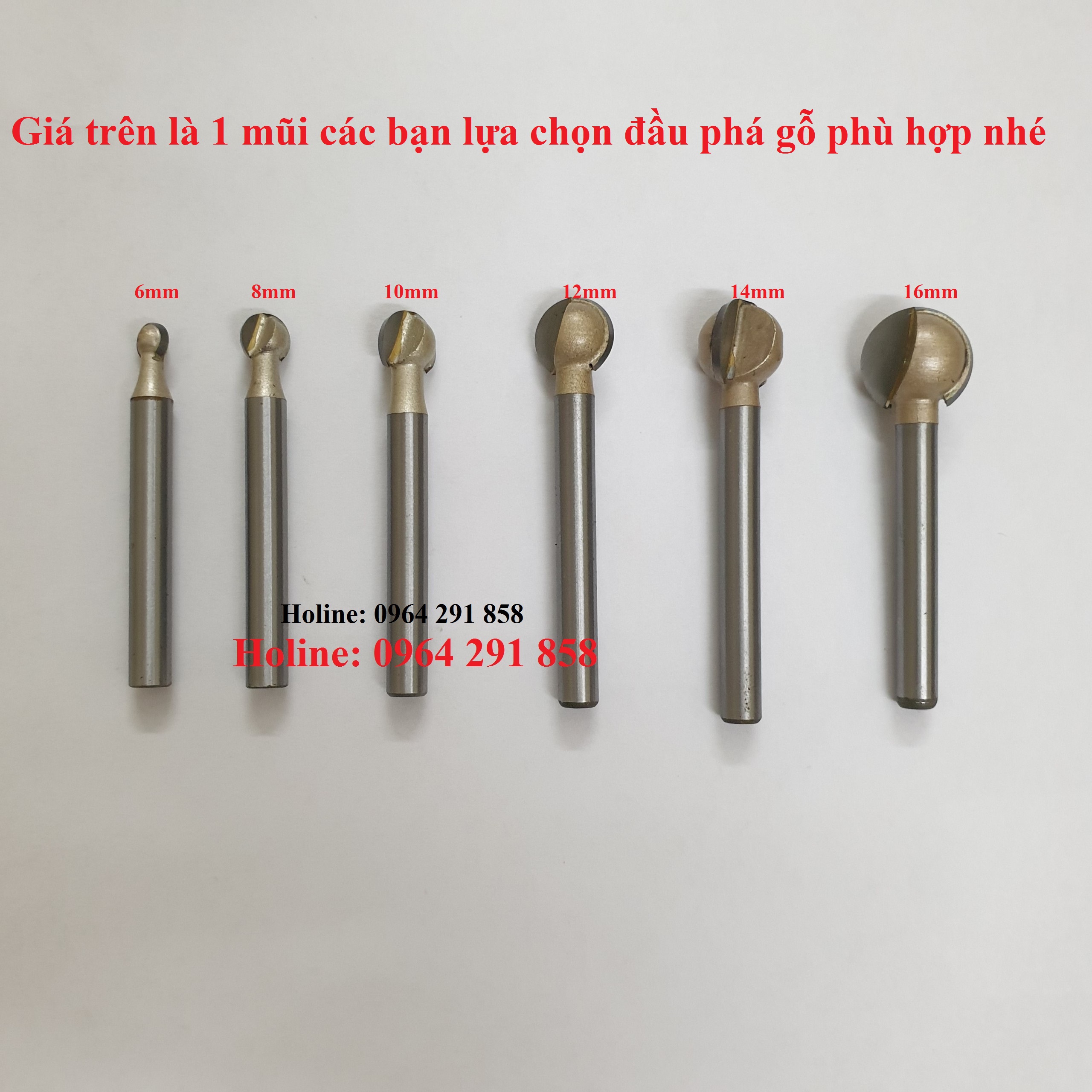 Phá thô (Mũi quả đào vàng cán 6mm) mũi hợp kim cao cấp - mũi phá gỗ hợp kim