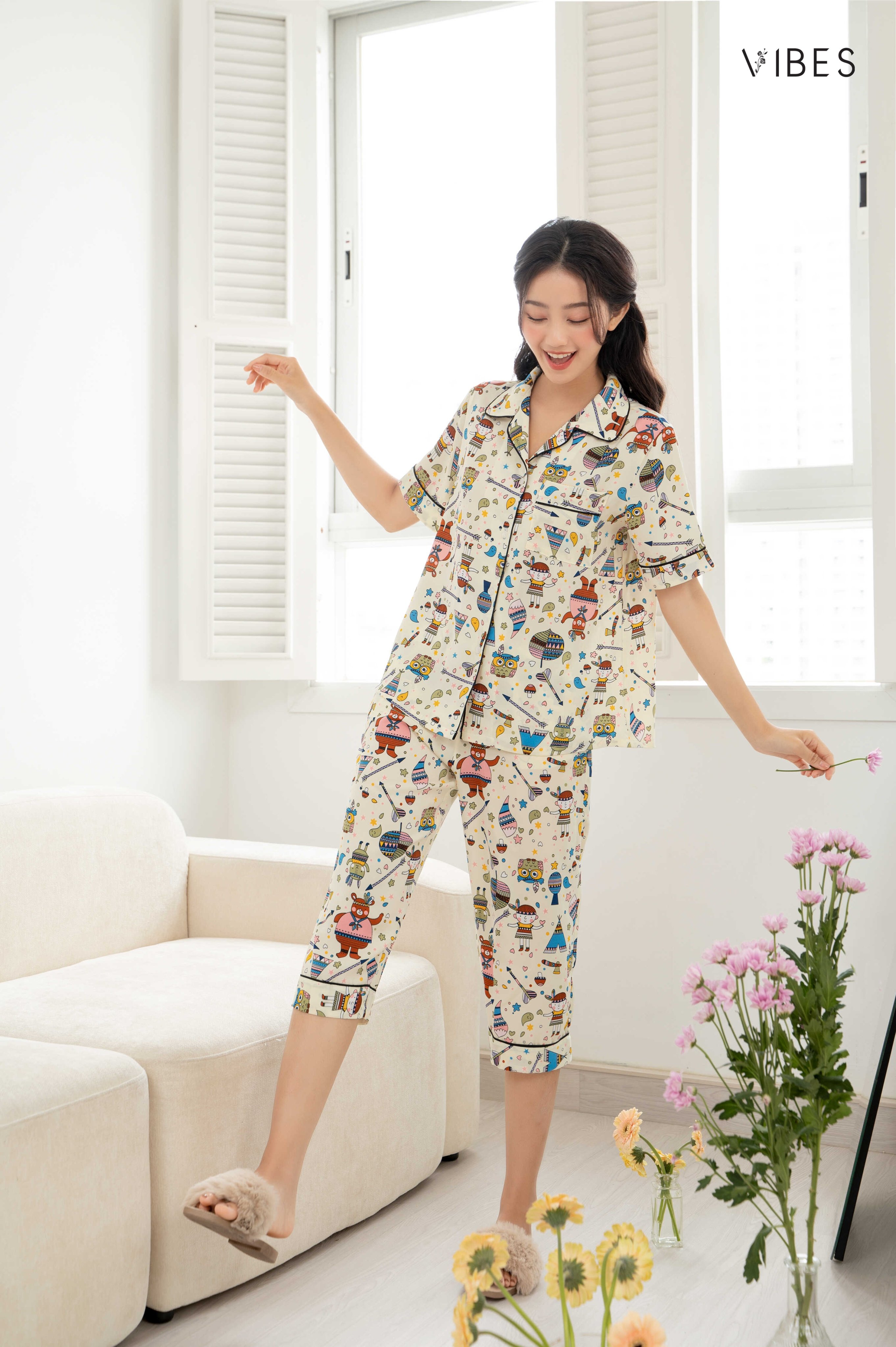 VIBES Pijama lửng Owl Capri Py Set