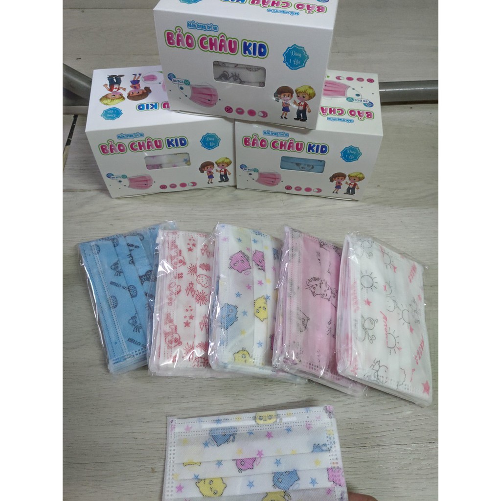 1 Hộp 50 Chiếc Khẩu Trang Y Tế Trẻ Em 3 Lớp Hiệu Bảo Châu, Đầy Đủ Giấy Tờ Kiểm Định Chất Lượng 👌