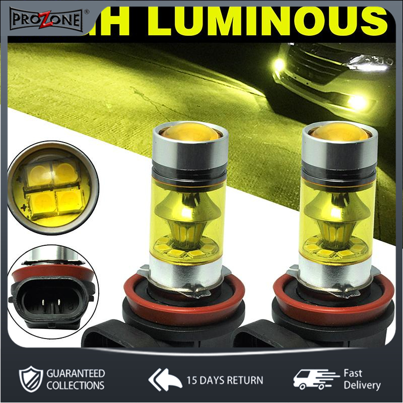 Bluespot 2Pcs Set 4300K Car H11 H8 Fog Light Yellow 2323 LED 100W Driving Lamp DRL Bulbs