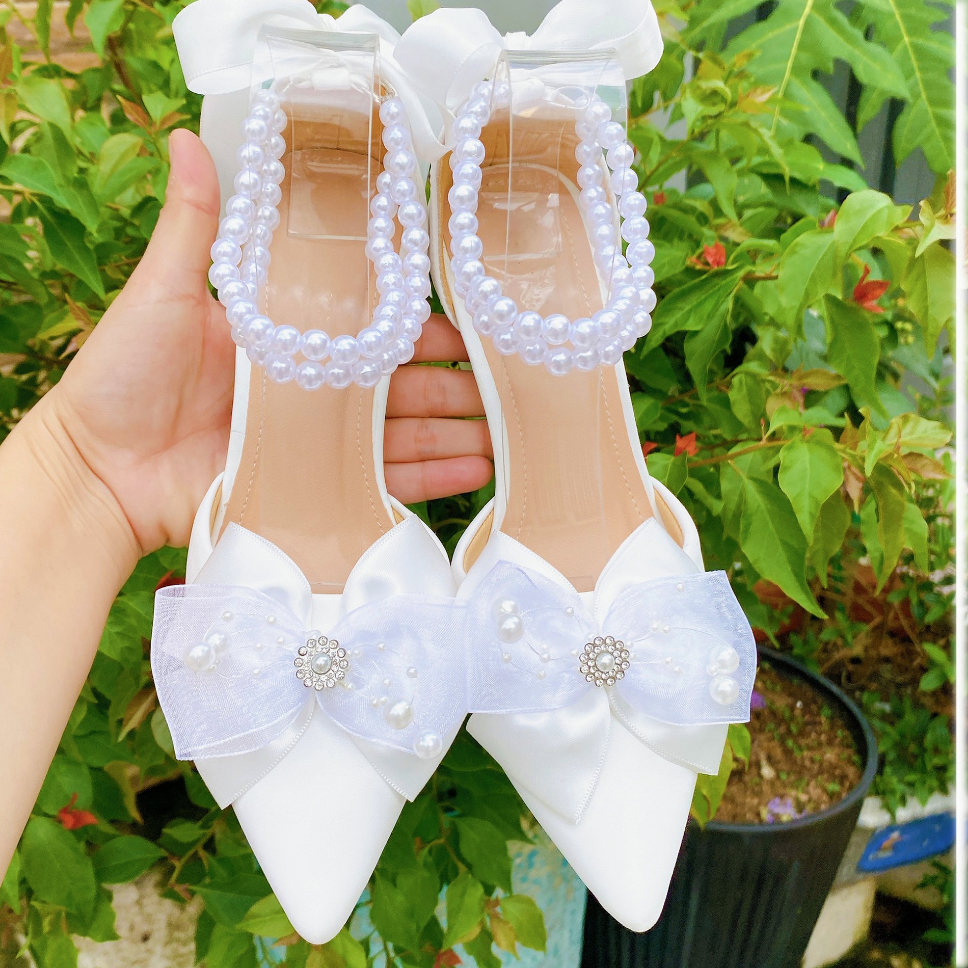GIÀY CÔ DÂU NƠ NGỌC 7 PHÂN - đi lùi size