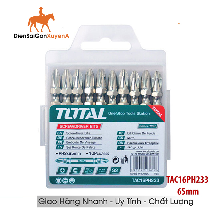 Bộ 10 mũi 2 đầu vít ph2+ph2 65mm total tac16ph233 - điện sài gòn xuyên á