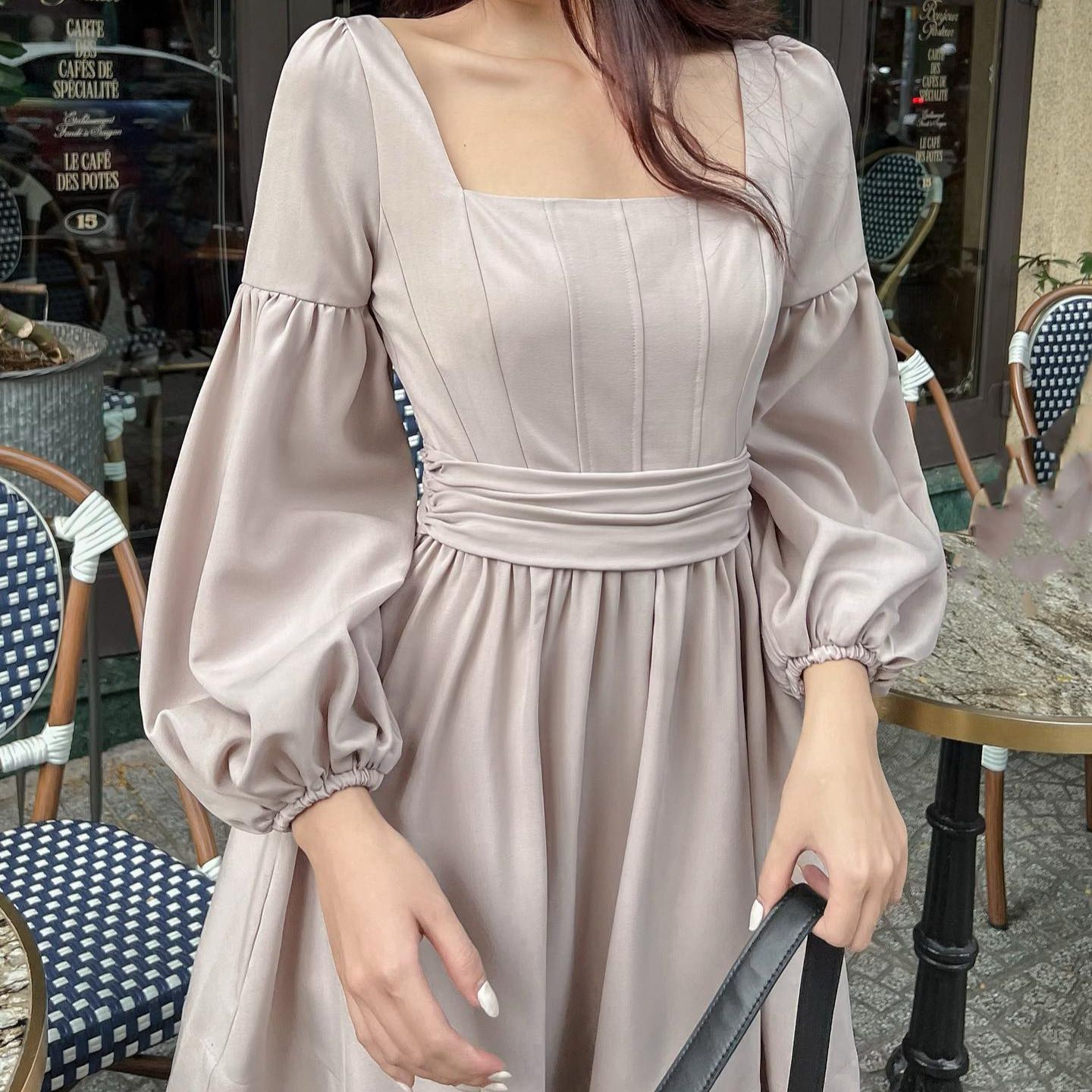 Đầm POLIE - Đầm tay phồng nhún eo