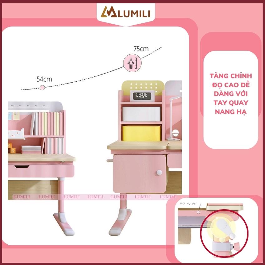 Bộ bàn học cho bé lumili S05, bàn học chống gù mặt bàn 60x1m2, bàn học sinh có tay quay,