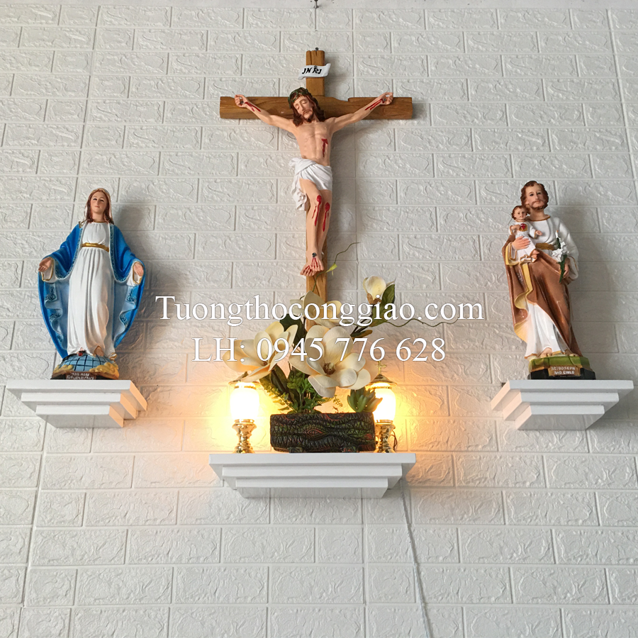 Bộ kệ bàn thờ Chúa đơn giản ba bệ vuông (không tượng)