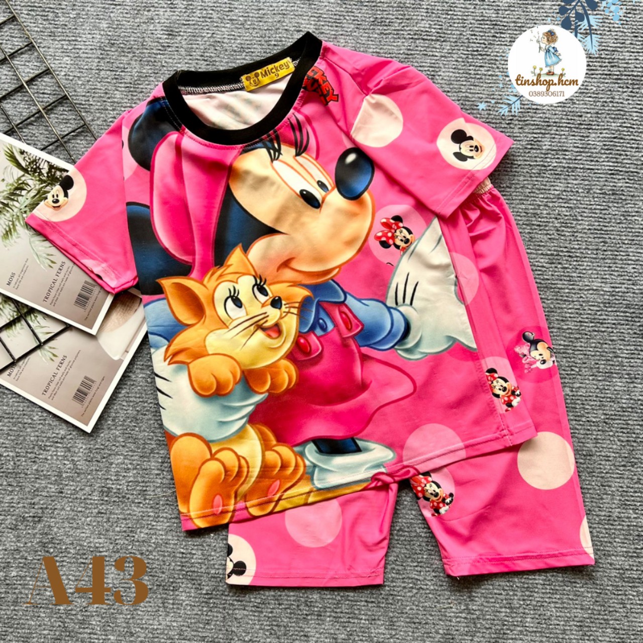 Bộ cọc tay bé gái size đại thun lạnh 3D loại in công chúa - Đồ bộ ngố cho bé gái mặc nhà 20kg đến 40kg