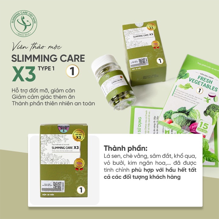 [HCM]Viên Giảm Cân Slimming Care Thế Hệ Mới tặng kèm 1 gói viên detox rau củ