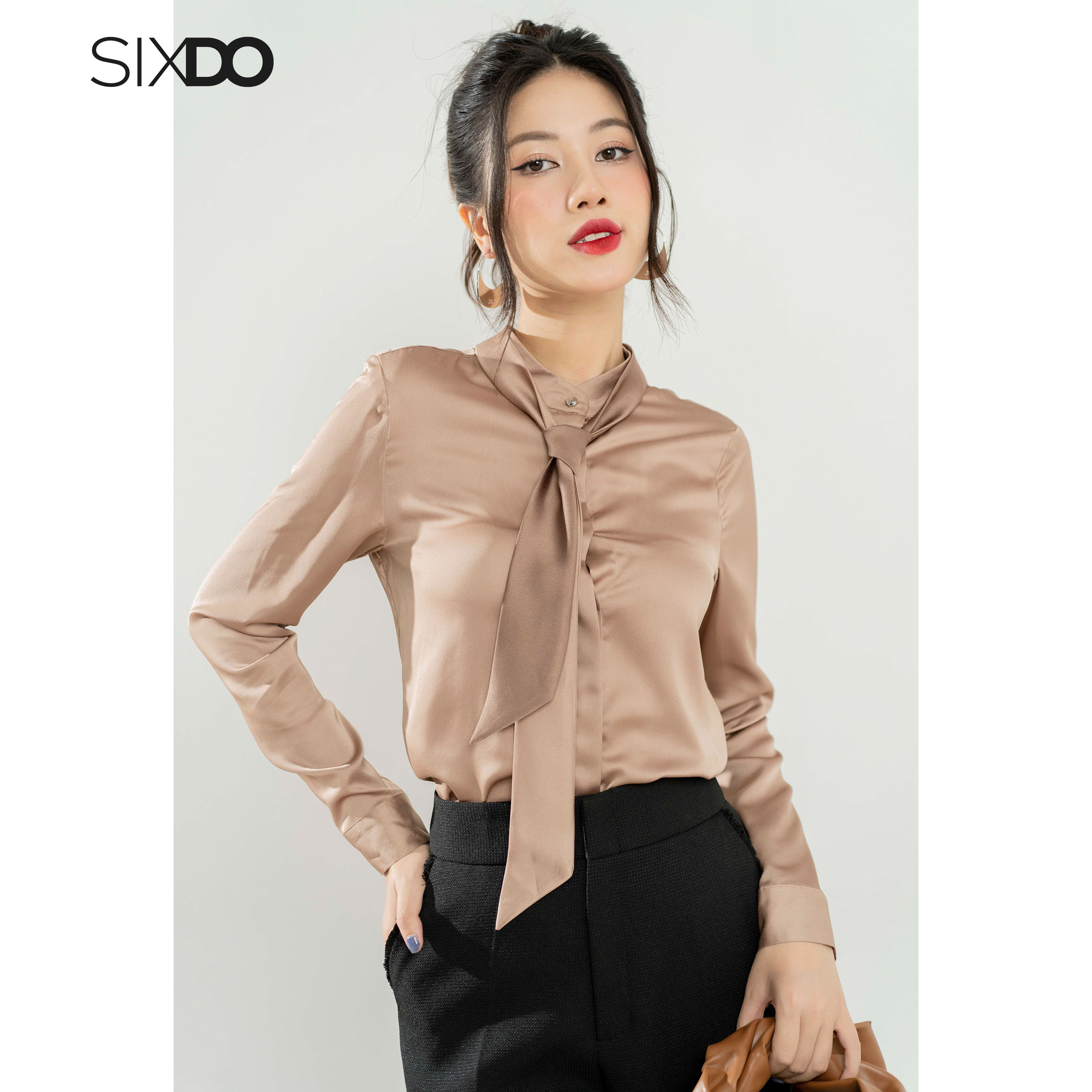 Áo sơ mi nữ cổ nơ sixdo