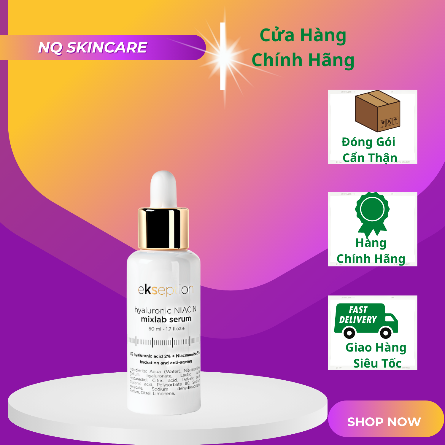 TINH CHẤT EKSEPTION HYALURONIC NIACIN CẤP ẨM , PHỤC HỒi & ĐẨY LÙI MỤN 50ml
