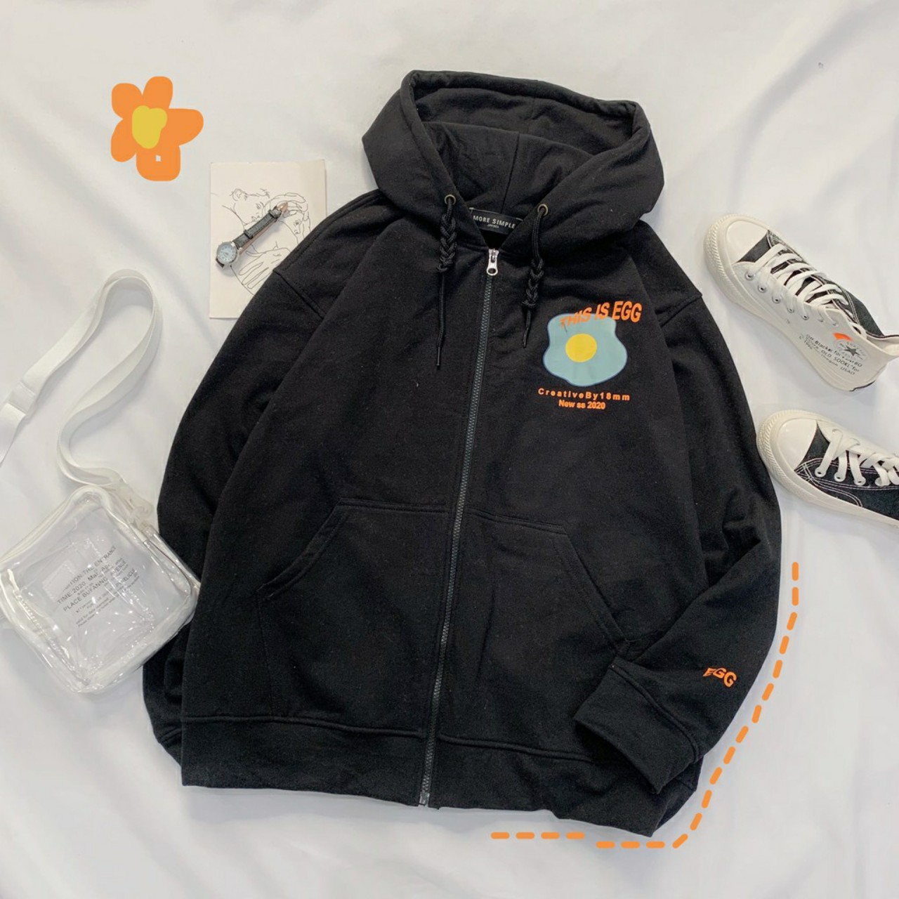 Áo khoác hoodie nỉ ngoại in this is egg. vải mềm, from chuản