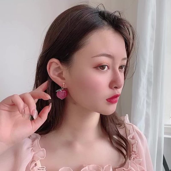 [HCM]Bông tai trái đào tòng teng trong suốt ngọt ngào BT198