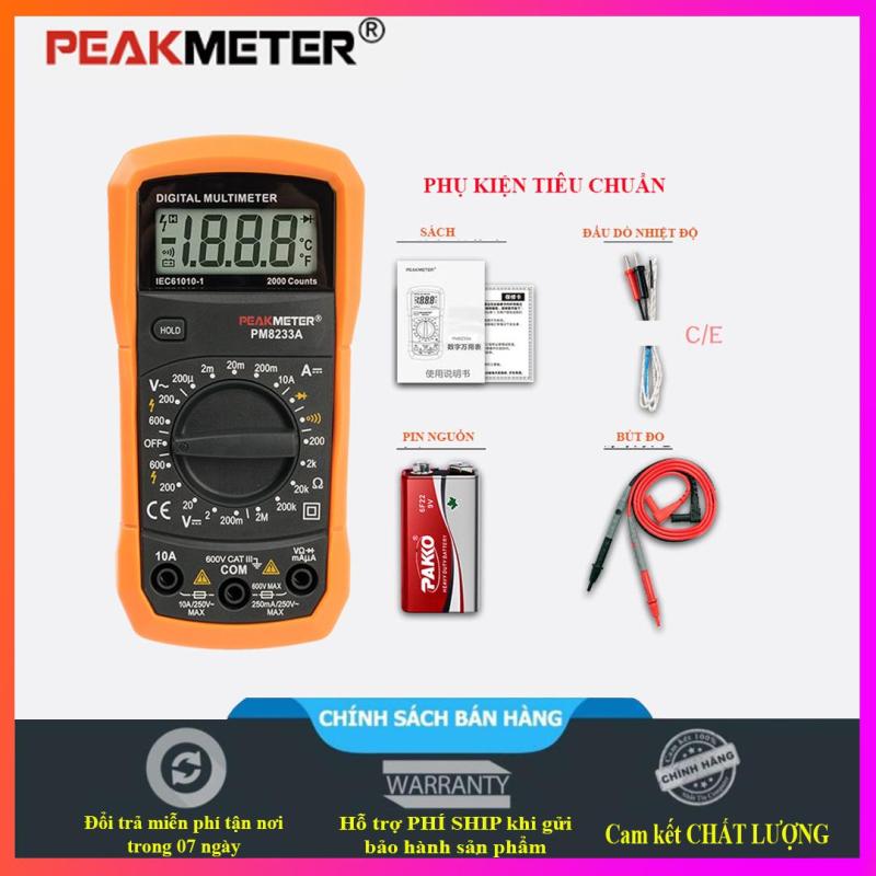 Đồng hồ vạn năng kỹ thuật số PEAKMETER PM8233A -chuyên nghiệp điện - kèm theo pin 9V