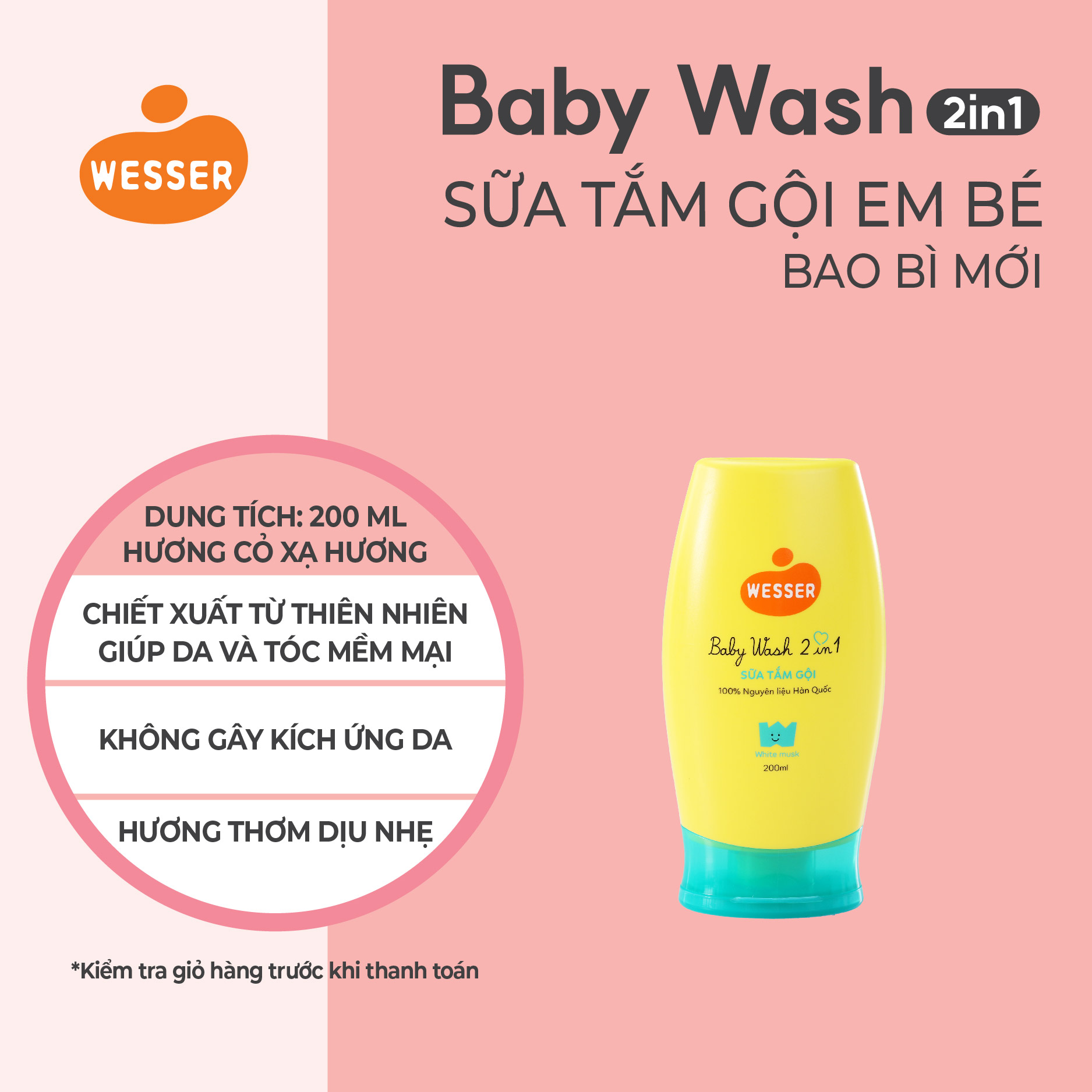 Sữa tắm gội Wesser 2 in 1 200ml [ BAO BÌ MỚI ]