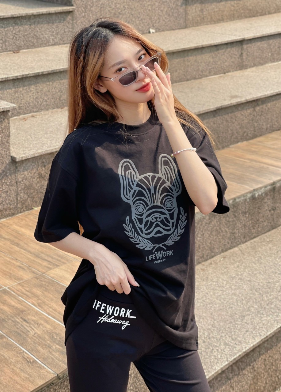 Áo thun / phông đen Life//work hàng xuất xịn chất cotton mềm mịn form unisex full tem tag