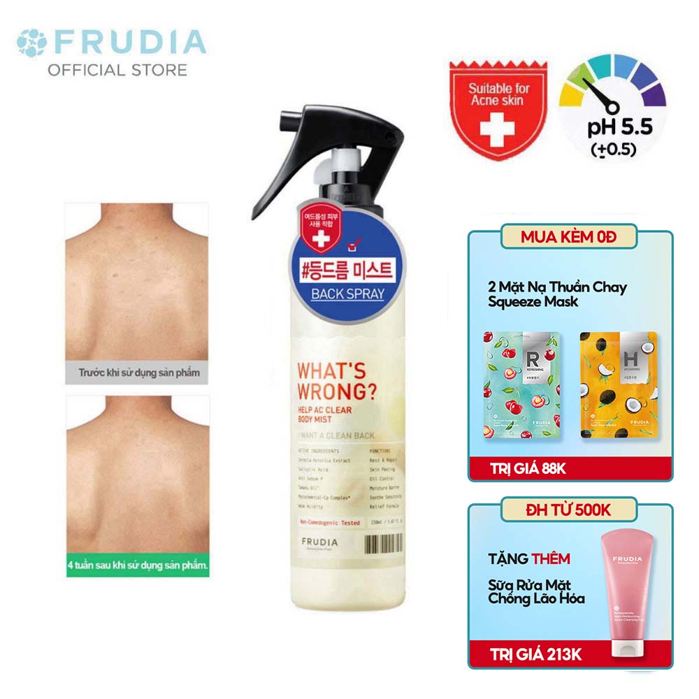 [Tặng 132K]Xịt Mụn Lưng Frudia Whats Wrong? Help AC Clear Body Mist 150ml