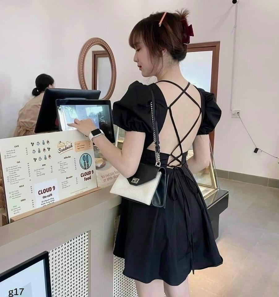 Đầm Nữ Cổ Vuông Cách Điệu Xinh Đẹp