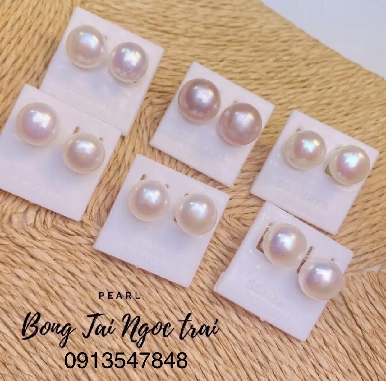 Bông tai nụ ngọc trai thật chuôi bạc
