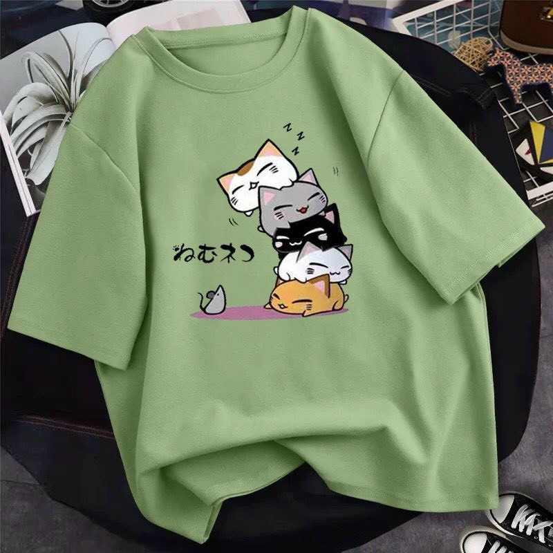 Aó thun tay lỡ from rộng hình 5 con mèo dễ thương frieesze từ 40-70kg