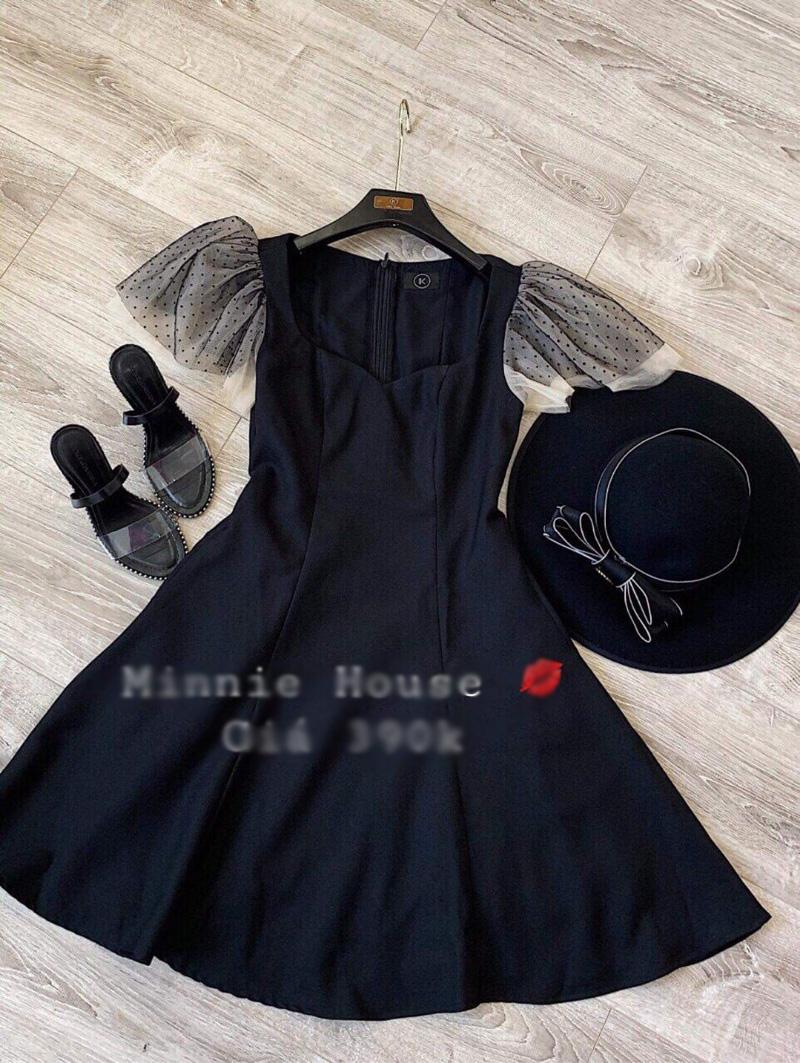 Đầm Nữ Xòe Phối Lưới Tay Thời Trang  Mới Pk Đ37