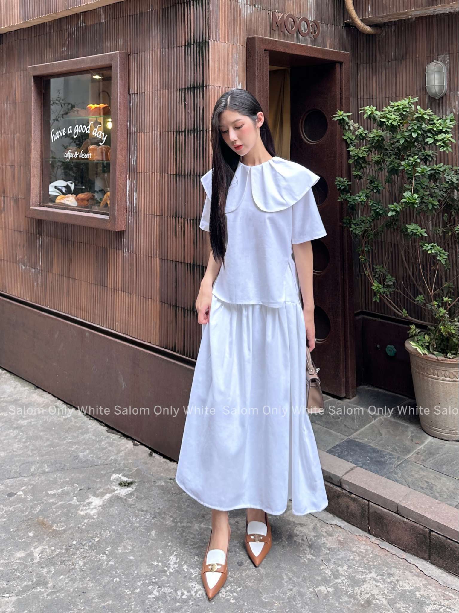 𝐒𝐞𝐭 𝐀́𝐨 𝐒𝐞𝐧 𝐯𝐚̀ 𝐂𝐡𝐚̂𝐧 𝐕𝐚́𝐲 𝐘𝐞̂𝐧 - Áo Cổ Sen và Chân váy Linen Cạp Cao SALOM (Ảnh thật chính chủ)