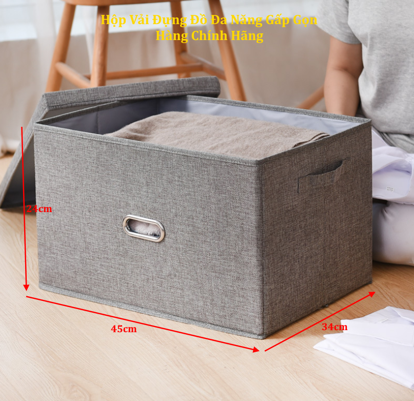 Hộp vải đựng đồ thùng đựng quần áo đồ chơi, mĩ phẩm đa năng bằng vải cứng cắp có nắp đậy tiện dụng siêu đẹp