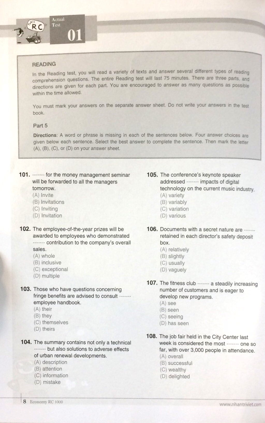 Fahasa - Economy TOEIC RC1000 Volume 1