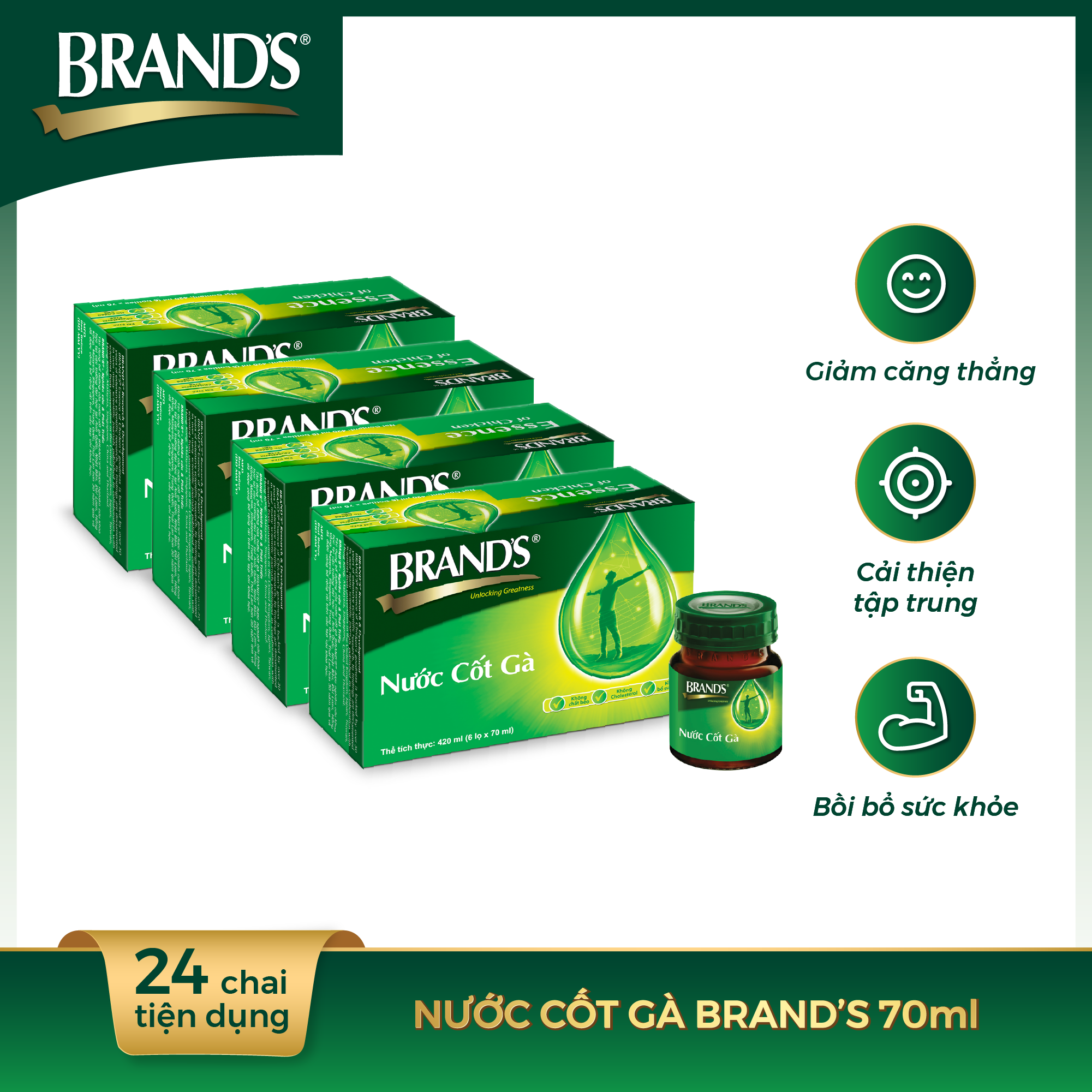 Combo 4 Hộp 6 Chai Nước Cốt Gà BRAND'S (70ml/Chai)