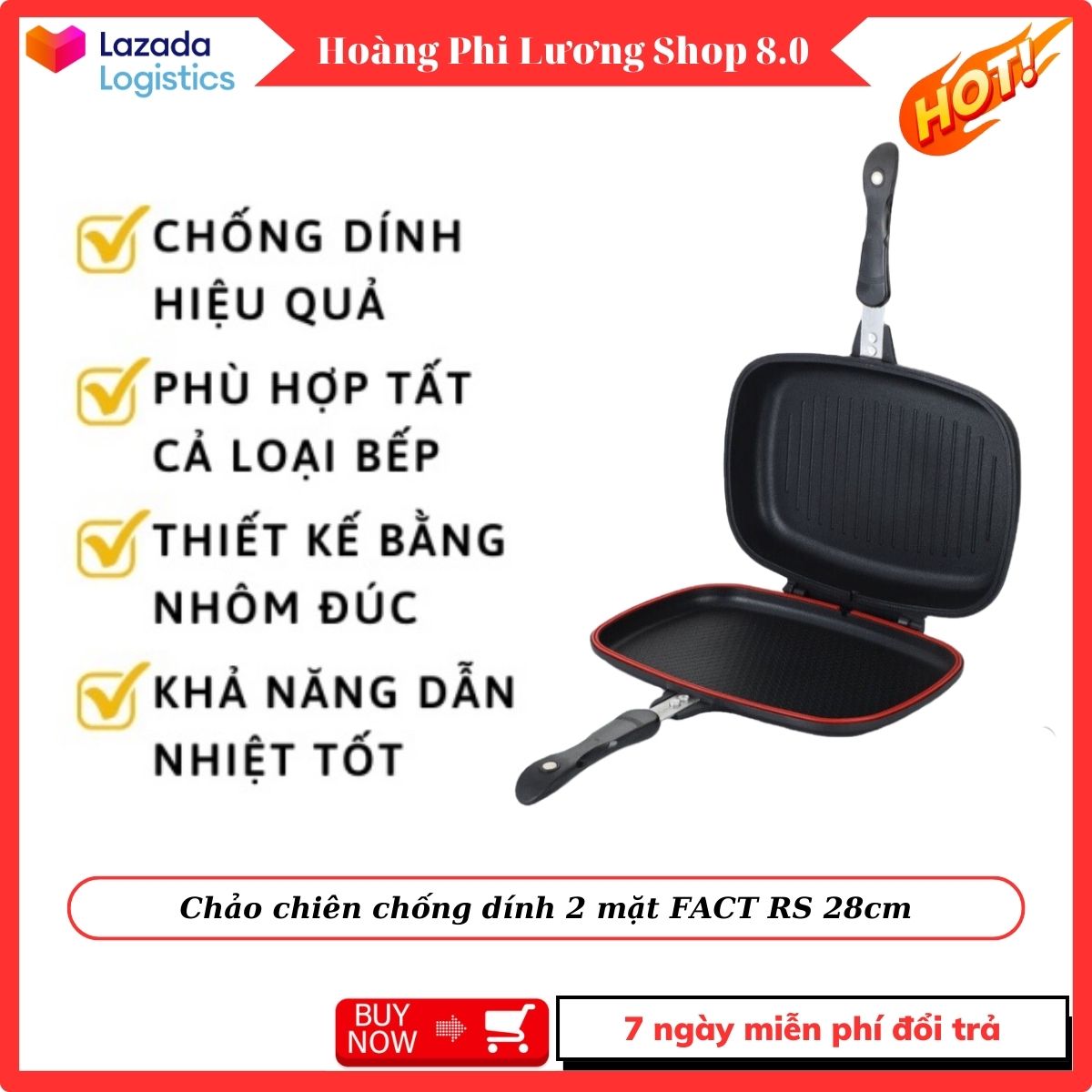Chảo xào, chao chống dính vân đá, chảo chống dính bếp từ. Chảo chiên chống dính 2 mặt FACT RS 28cm - chảo chống dính mini, chảo chống dính cao cấp.