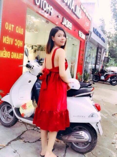 Đầm phi lụa yếm hai tầng buộc nơ sau cực sexy