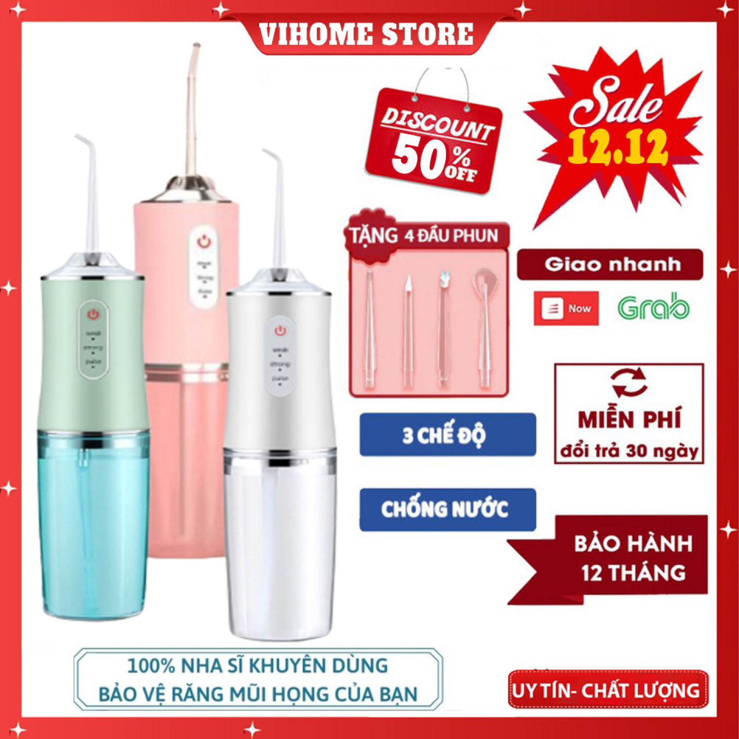 ⚡tặng 4 đầu vệ sinh răng⚡ tăm nước oral irrigator cầm tay- máy tăm nước vệ sinh răng miệng cao cấp- máy vệ sinh răng miệng sạc pin, chống nước, máy tăm nước 4 đầu chuyên dụng làm sạch sâu- máy sỉa răng nước có bảo hành