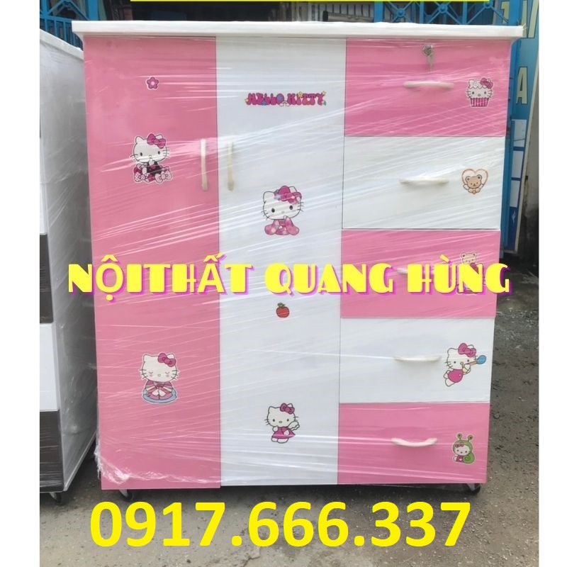 Tủ nhựa đài loan 2 cánh 5 ngăn màu hồng cho bé - Tặng kèm hình dán hello kitty - Miễn phí vận chuyển HCM