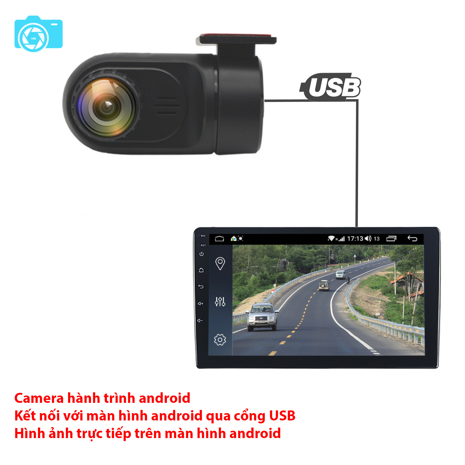 Camera hành trình oto tích hợp với màn hình android, độ phân giải HD 720P, model F2, độ nét cao