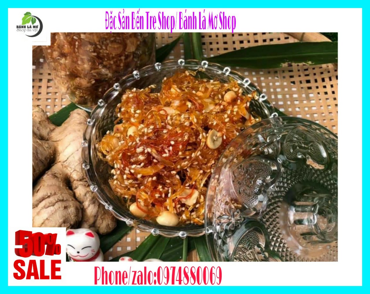 (Freeship) hủ 500gr Mứt gừng dẻo đậu phộng mè rang