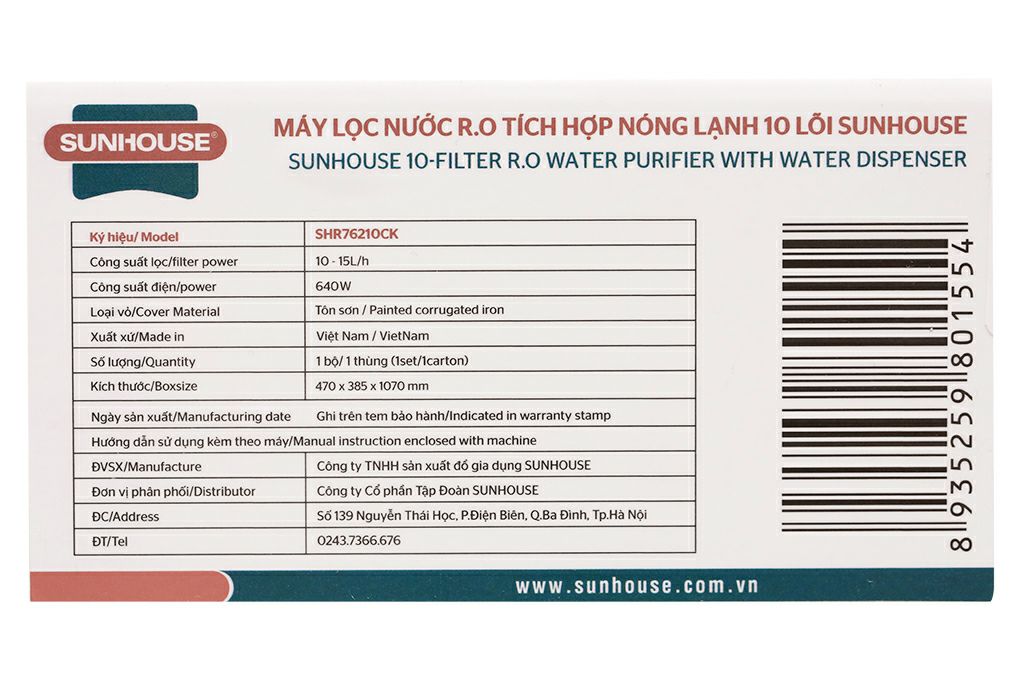 máy lọc nước ro nóng lạnh sunhouse