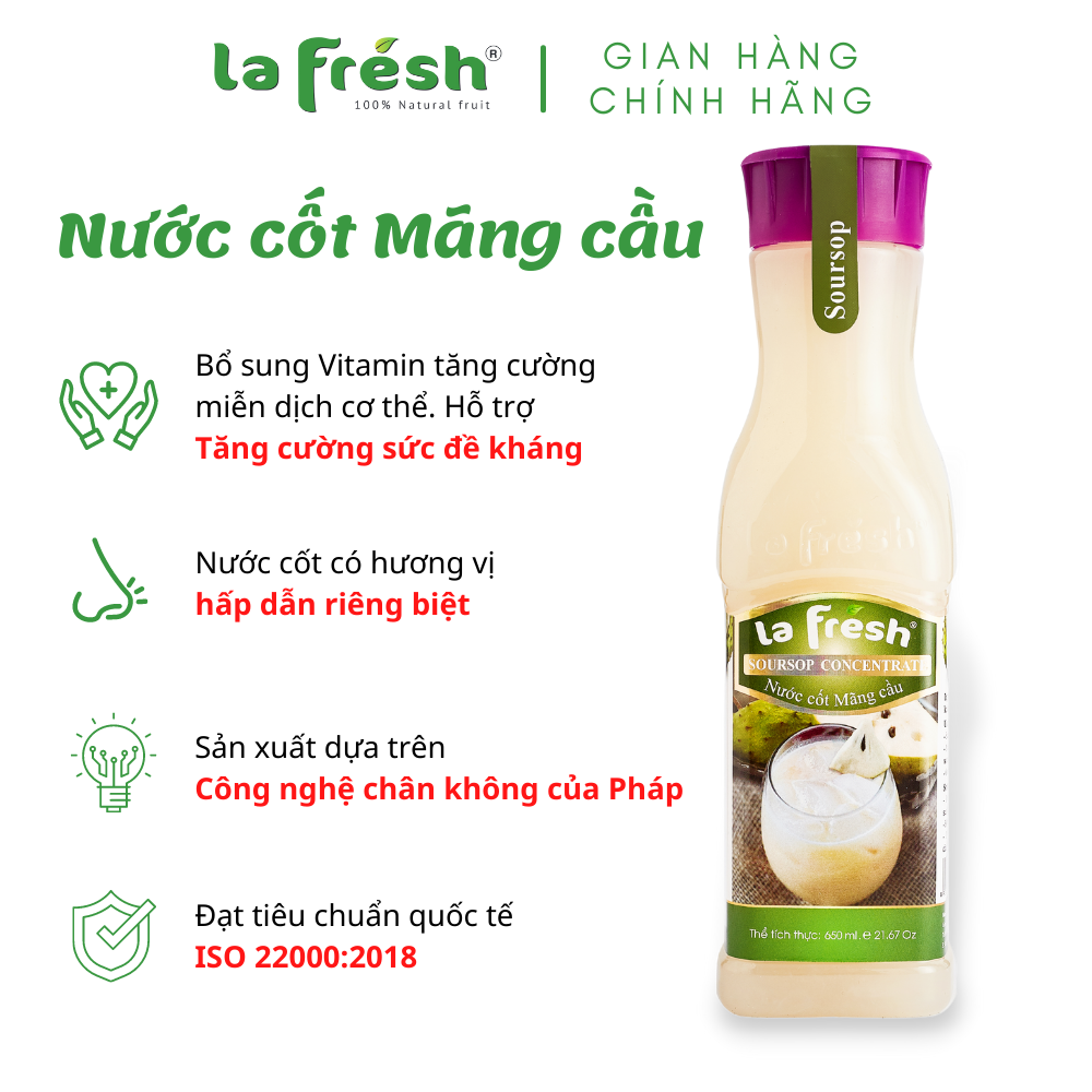 Nước Cốt Mãng Cầu Xiêm Lafresh Đà Lạt chai 650ml
