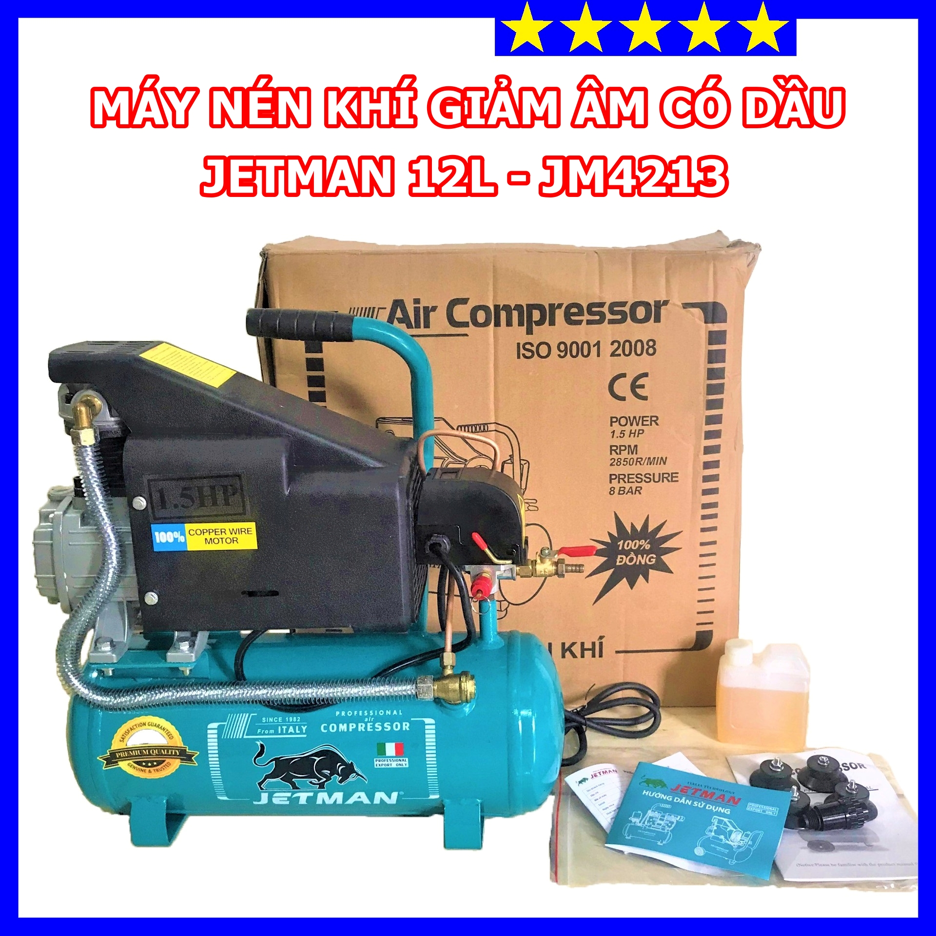 Máy nén khí có dầu italia jetman jm4213 12l - bảo hành 12 tháng